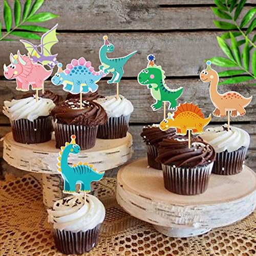 Ercadio 32 Pack Cartoon Dinosaur Cupcake Toppers Cute Dinosaur Baby Cupcake Picks Dinosaur's Theme Baby Shower Kids Birthday Party Cake Decorations Supplies