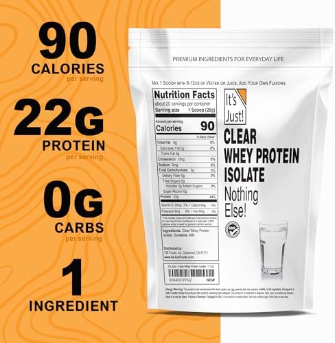 It's Just! Clear Whey Isolate Protein Powder - Zero Carbs, Gluten Free, Non-GMO, Unflavored - 17.6 oz