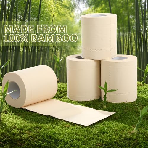 Feifeiya Bamboo Toilet Paper, 4 Ply 60 Rolls, Unbleached, Strong & Soft Toilet Tissue Bulk, Chemical Free Bathroom Tissue Rolls