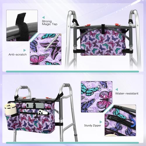 ZHCHG Walker Bag with Cup Holder, Walker Accessories for Seniors Detachable, Foldable Walker Basket with Big Capacity, Best Gift- Purple (Not Fit Rollator Walkers)