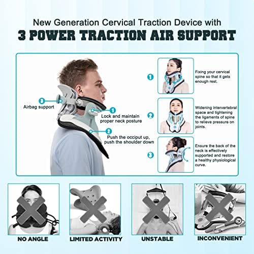 Cervical Neck Traction Device,Electric Air Pump Neck Stretcher Cervical Traction Device,with 3 Power Traction and 8 Airbag Support,Neck Brace which Decompresses the Neck and Relieves