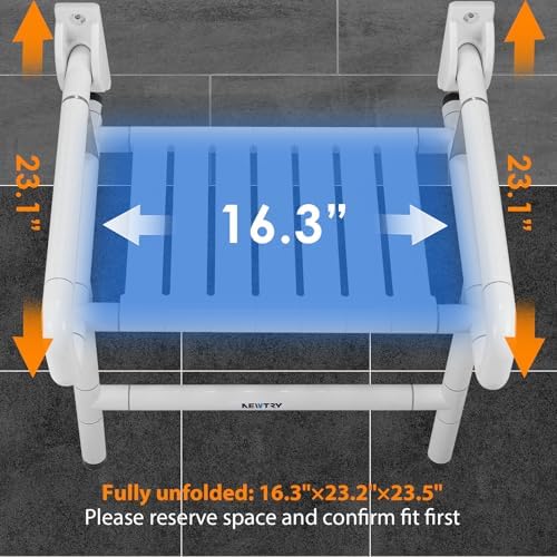 NEWTRY Upgraded 21” Folding Shower Seat Wall Mounted, 660lb Fold Down Shower Seat with Support Armrests & footrest, Foldable Shower Chair for Home Care Seniors Disabled, for Bathroom Inside Shower