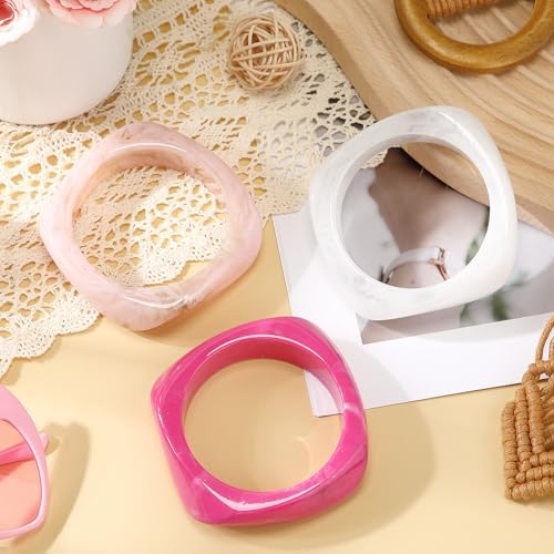 Landical 3 Pcs Colorful Square Acrylic Resin Bangle Bracelet Wide Geometric Irregular Wristbands Women