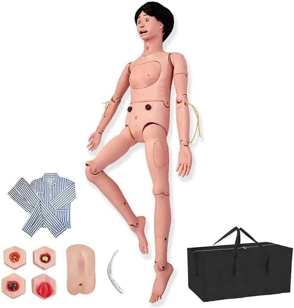 Nursing Training Manikin, Professional Care Manikin, Patient Care Simulator, Full Body CPR First Aid Training Dummy, Geriatric Human Mannequin for Educational Teaching Research 165cm