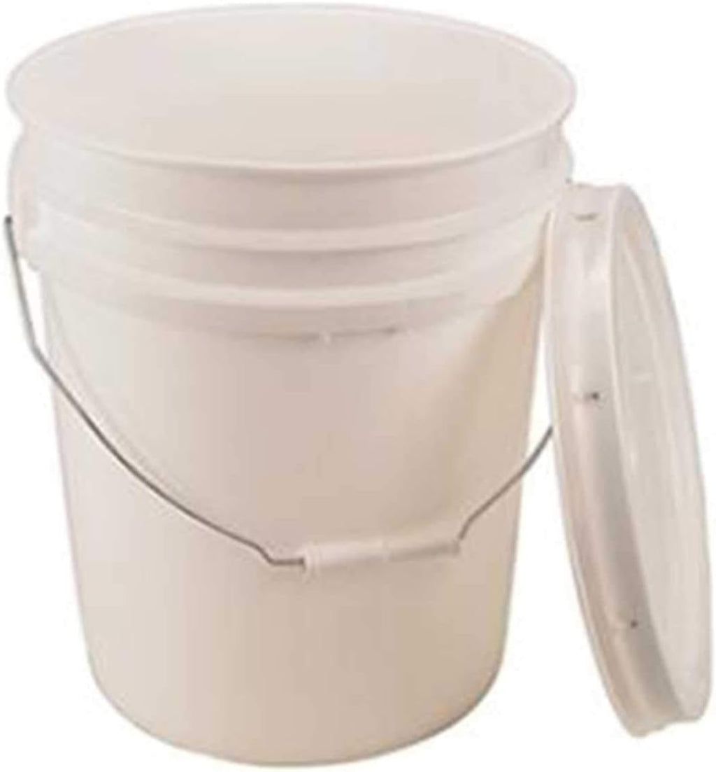 Living Whole Foods 5 Gallon White Bucket & Lid - Set of 1 - Durable 90 Mil All Purpose Pail - Food Grade - Plastic Container