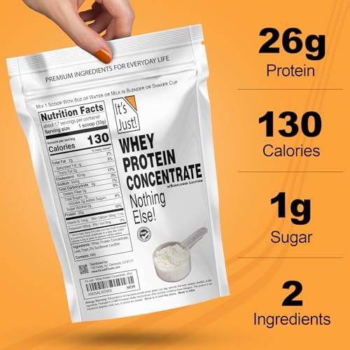 It's Just! - 100% Whey Protein Concentrate, GLP-1 Friendly, Made in USA, No RBST/rBGH Hormones, Premium WPC-80, No Added Flavors or Artificial Sweeteners (1.25 Pound, Unflavored)