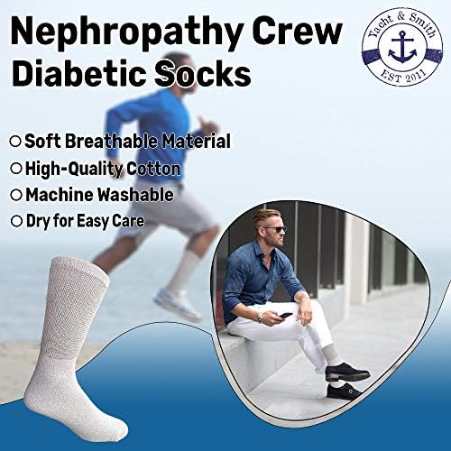 Yacht & Smith 6 Pairs Men’s Value Pack of Ring Spun Cotton Crew Diabetic Nephropathy Socks