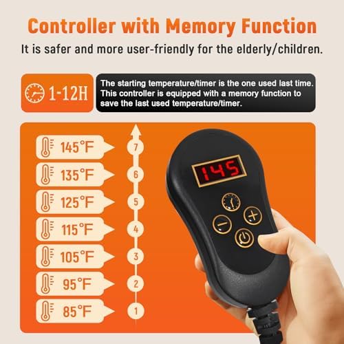 Heated Seat Cushion for Office - 12V Chair Heating Pad - Thick Seat Warmer wiht 7 Temp Levels & 12H Timer- Fast Heated Cover for Back,Hips Etc.Gift Packaging（Black）
