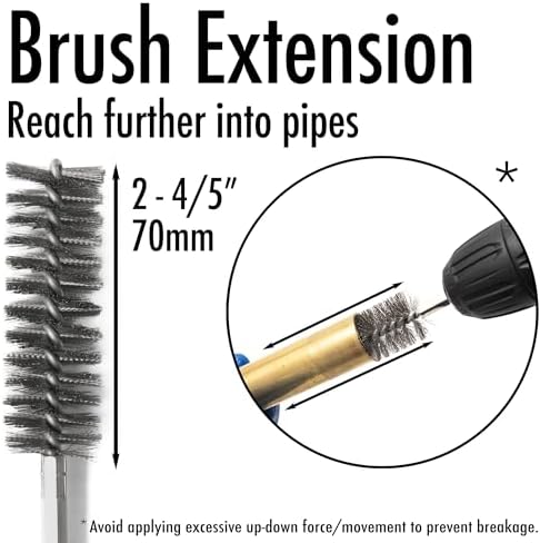 6pcs Extended Copper Tube Pipe Cleaner, 1/2” 3/4” 1” Pipe Cleaning Brush Set, Stainless Steel Wire Bore Brushes for Power Drill, 1/4 Inch Hex Shank