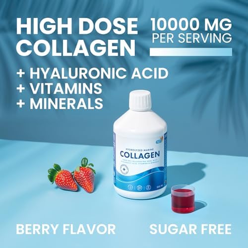 Swedish Nutra 10,000 mg Hydrolyzed Marine Collagen Liquid Supplement - 500 ml, 20 Day Supply | Hyaluronic Acid, Biotin & Vitamin C for Healthy Hair, Skin, Nails & Joints | For Men & Women | Sugar-Free