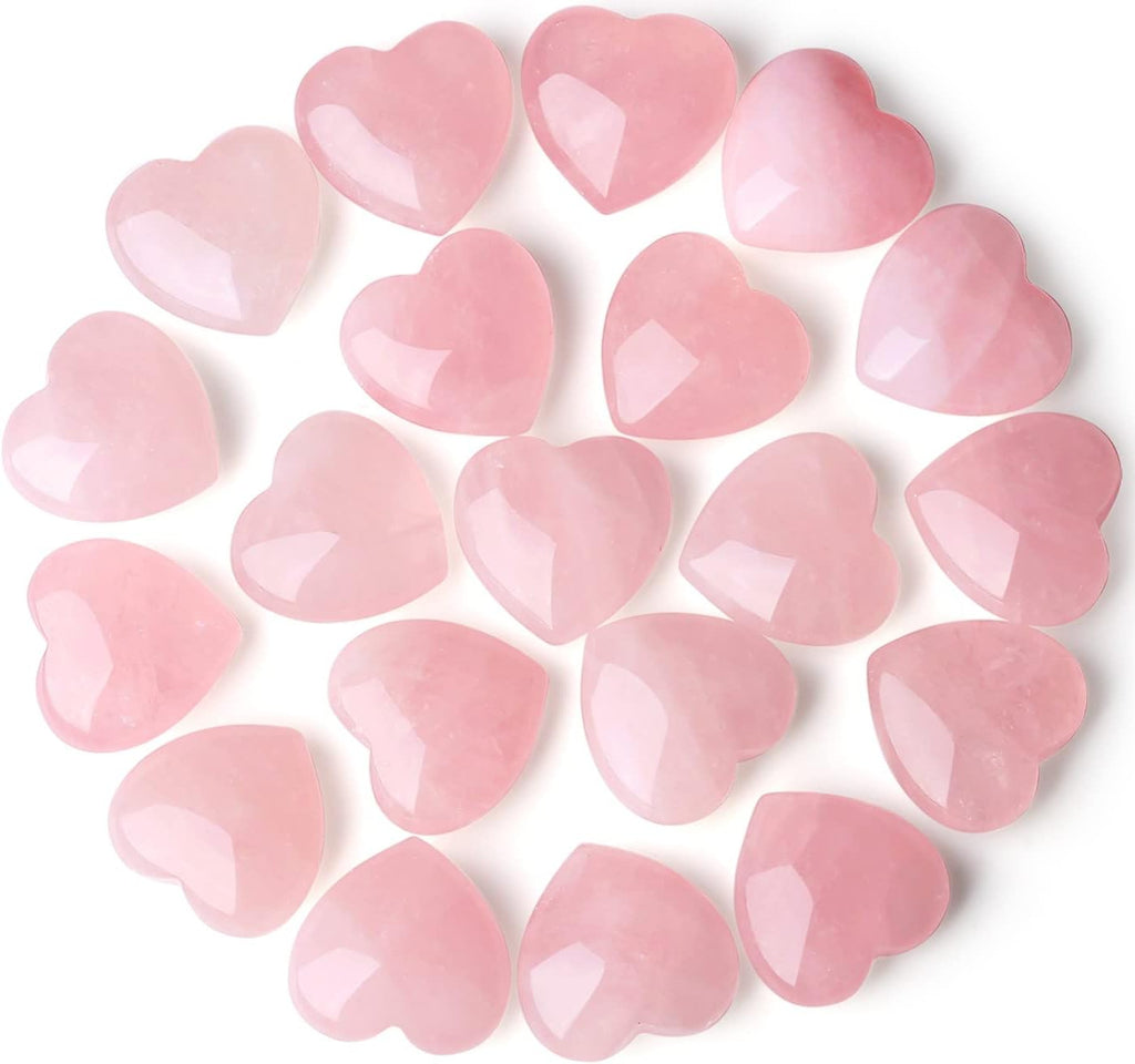 20 PCS Rose Quartz Heart Crystals Natural Crystal Polished Healing Cute Mini Pocket Stones Palm Thumb Love Gemstones Set Bulk Wholesale Reiki Energy Balancing Meditation Pink Heart Gifts for Mother Anniversary Gifts for Women
