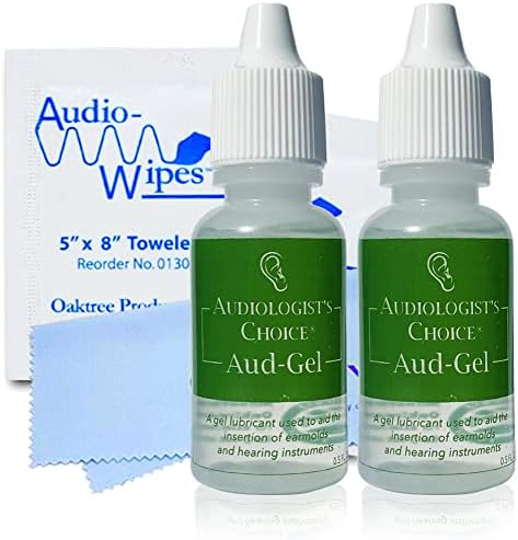 Audiologist's Choice Aud-Gel Earmold and Hearing Aid Lubricant (2 Pack/0.5 oz Bottle) - Lubricant Gel for Ear Plugs, Hearing Aids, Earmolds, and Other Earpieces - Includes Audiowipes and Liberty Cloth