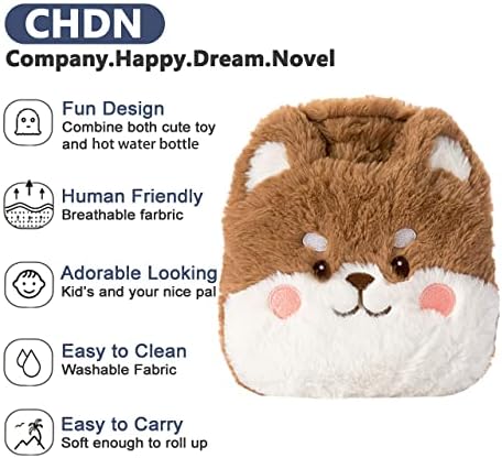 Rubber Hot Water Bottles Pain Relief with Cute Faux Fur Cover Dog01