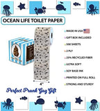 Printed TP Ocean Life 2 Ply Toilet Paper Bathroom Tissue - Novelty Beach Pattern Bath Tissue Roll - Funny Toilet Paper for Home Decor, Potty Gag Gifts, Prank and Hilarious White Elephant - 500 Sheets