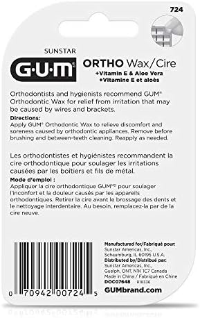GUM Orthodontic Wax for Braces and Dental Devices - Soothing Dental Wax with Vitamin E and Aloe Vera - Clear Color and Refreshing Mint Flavor (Pack of 6)