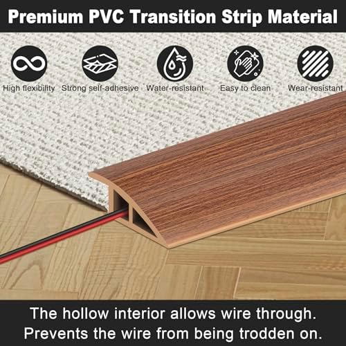 Floor Transition Strip, Self Adhesive Door Threshold for Doorway, Carpet Edging Trim Strip Vinyl Overlap Edge Reducer for Carpet, Tile, Threshold Ramp (1/5" to 2/5", Light Brown Wood Grain, 3.3FT)