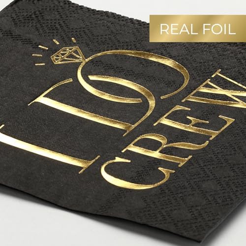 Masterpiece I Do Crew Gold Foil Beverage Napkins / 50 Square Cocktail Napkin Set With Shiny Gold Foil / 4 3/4" x 4 3/4" Square Elegant Napkin Pack/Bachelorette Bridal Shower Wedding Party Supplies