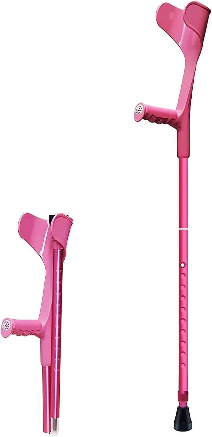 Mobility Folding Forearm Crutch for Adults, Adjustable Lightweight Aluminum Arm Crutches for Rehabilitation with Ergonomic Grip, Comfortable and Sturdy (Red/Pink)