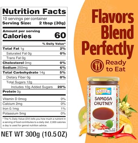 Ashoka Medium Spiced Samosa Chutney | Made with Dry Mango Slices & Coriander Powder | Authentic Indian Recipe | Vegan | Kosher | Great for Veggies and Proteins | Pack of 2