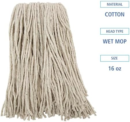 Boardwalk Premium Cut-End Wet Mop Heads, Cotton, 16oz, White, 12/Carton
