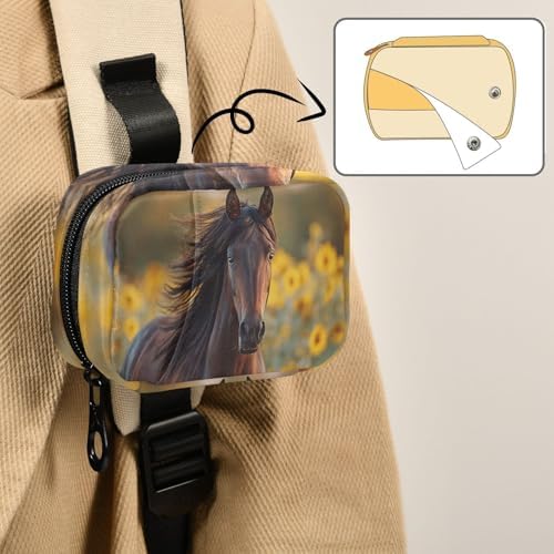 Sunflowers Field Horse Pill Organizer Case Floral Animals 7 Day Travel Pill Box with Zipper Portable Weekly Vitamin Medicine Supplement Holder Pouch Bag