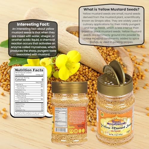 Rani Yellow Mustard Seeds Whole Spice 3.5oz (100g) Jar ~ Ideal for Pickling, Dressing and Making Ground Mustard for Cooking, All Natural | Vegan | Gluten Friendly | NON-GMO | Kosher | Indian Origin
