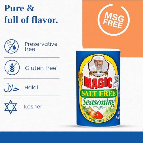 Chef Paul Magic Seasonings Blends Salt Free Seasoning | No Salt Seasoning | All Purpose for Meat, Seafood, Vegetables & More | Low Sodium | Gluten Free & No MSG | 5 oz (Pack of 1)
