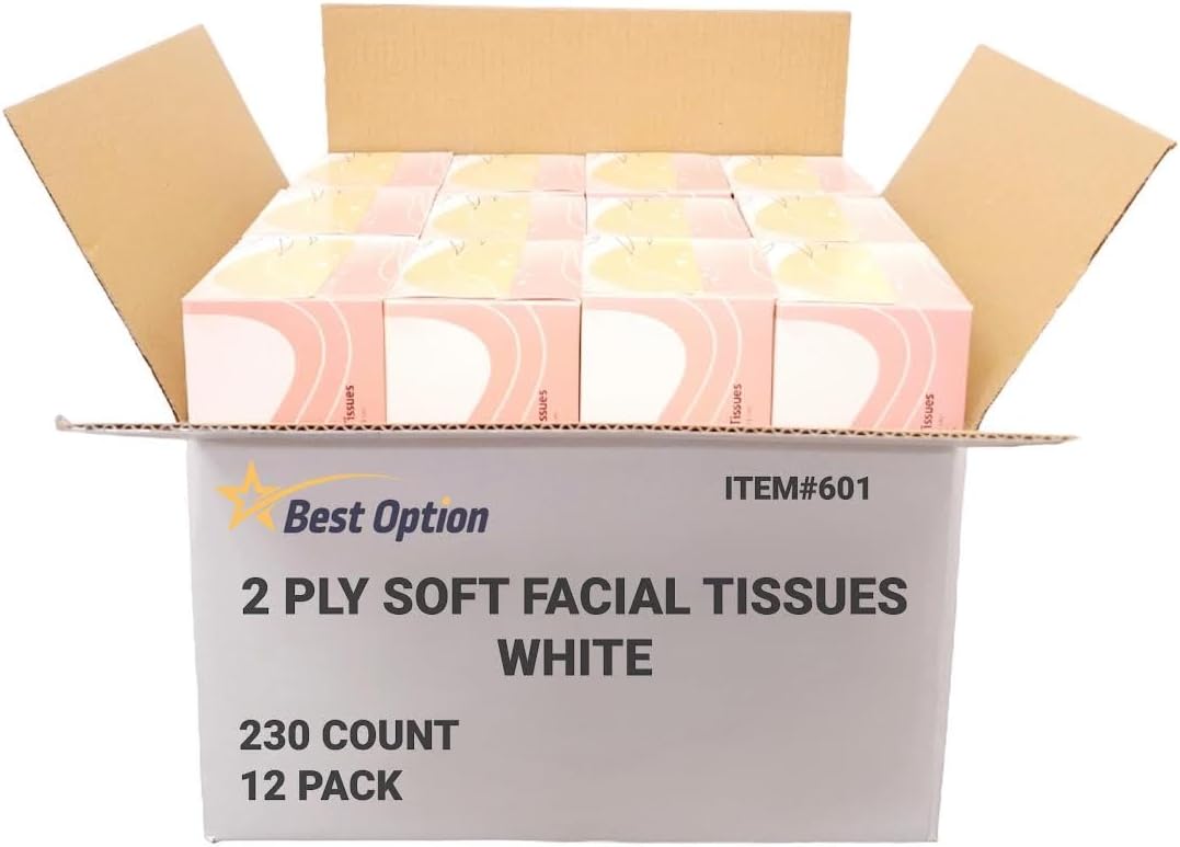 Soft 2-Ply Facial Tissue, White, 230-Count Box | Professional, Gentle and Durable | Great for Bathroom, Office, Business, School (2,760 Tissues, Bulk Pack of 12-Boxes)