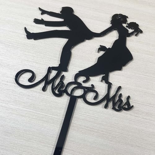 Mr & Mrs Cake Topper, Funny Love Wedding Cake Topper in Black Acrylic