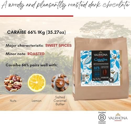 Valrhona Dark French Semisweet Chocolate Discs for Baking (Feves). Premium CARAÏBE 66% Cacao Grand Cru Blend. Better than Chocolate Chips, Perfect for Cookies, Cakes, Mousses, Frostings 1 KG