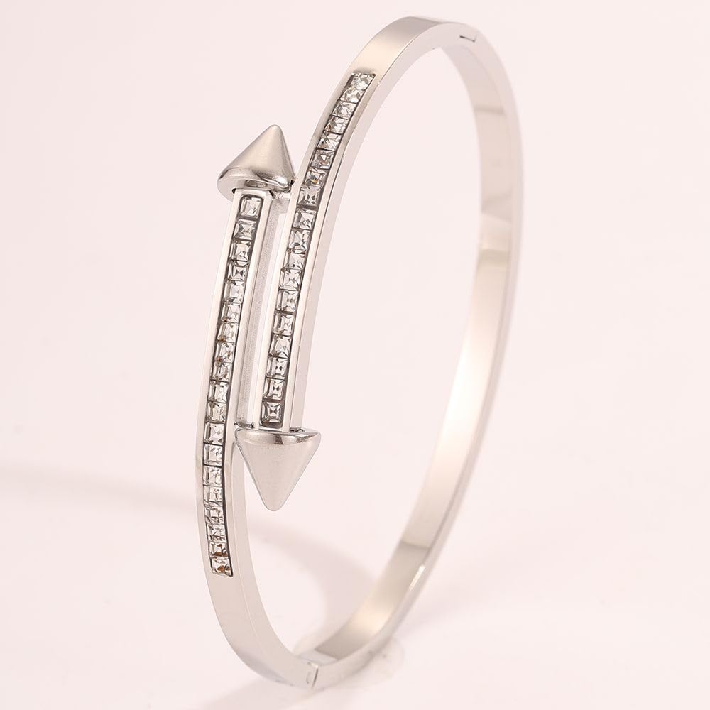 Dainty Rhinestones Stainless Steel Arrow Bracelet for Women, Waterproof Couple Bracelet Jewelry For Women Gift