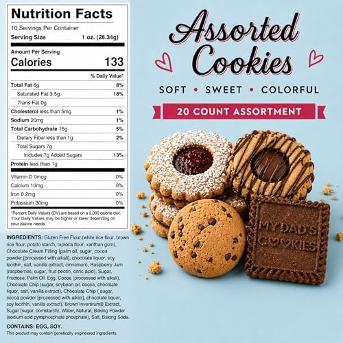 My Dad's Cookies Gluten Free Assorted Variety of Italian Cookies - Linzers, Biscotti, Graham Cracker Cookies, Chocolate Fudge Cookies - Dairy Free, Kosher, Bakery Fresh 20 Count Variety, 10oz Package