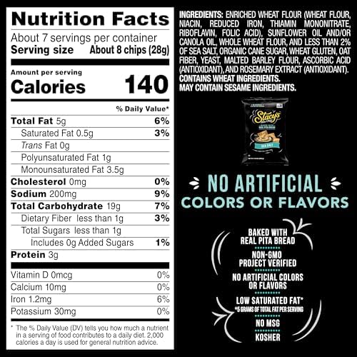 Stacy’s Pita Chips, Sea Salt, No Artificial Colors or Flavors, 7.33 Oz