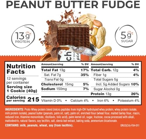 Power Crunch Protein Wafer Bars, High Protein Snacks with Delicious Taste, Peanut Butter Fudge, 1.4 Ounce (12 Count)