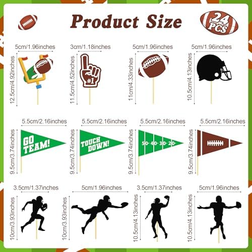 24 Pcs Football Cupcake Toppers, Disposable Foot Ball Themed Toothpicks, Touchdown Players Flagship Cake Toppers, Football Party Decorations 2026 for Sports Theme Baby Shower Party Supplies