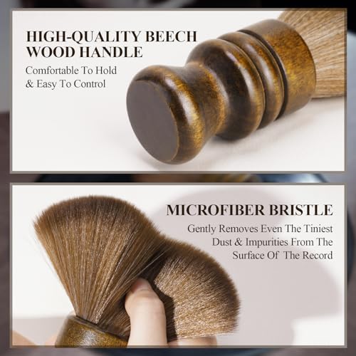 NiHome Vinyl Record Cleaning Brush, Anti-Static Soft LP Record Cleaner, Vinyl Dust Remover Brush with Ultra-Fine Fiber Bristles, Safe for Vinyl LP CD Album Care, Retro Design with Beech Wood Handle