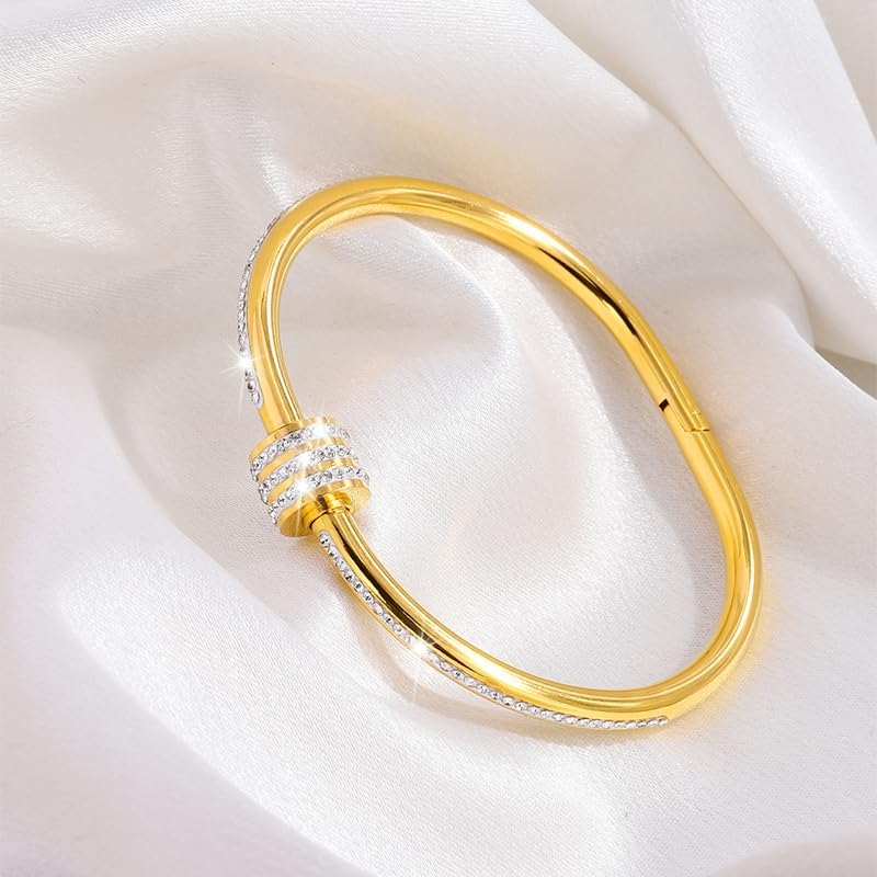 Stainless Steel Oval Shape Rhinestone Bangle Bracelet；love bracelet for women