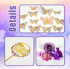 Flower Cake Topper Purple Cake Decorations with Artificial Flowers Butterfly Balls for Wedding Birthday