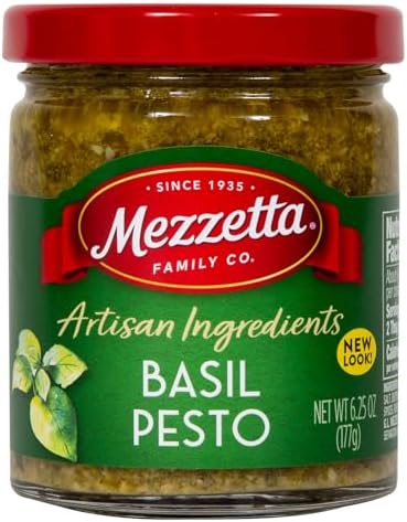 Mezzetta Artisan Ingredients Basil Pesto 6.25 Ounce Jar- Traditional Italian Pesto alla Genovese with Fresh Basil, Parmesan & Pine Nuts - Rich & Savory Sauce for Pork, Pasta & More (Pack of 6)