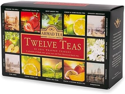 Ahmad Tea Variety Gift Box, 60 Foil Enveloped Teabags, Twelve Teas, 1 Count