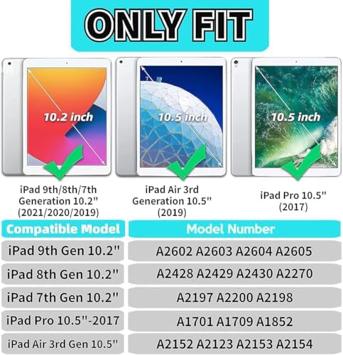 YIHE Kids Case for iPad 9th/8th/7th Generation, iPad Pro 10.5 & Air 3, Shockproof Protective Cover with Handle Stand & Screen Protector for 10.2/10.5 Inch iPads, Light Blue