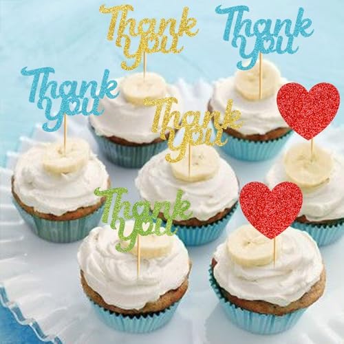 Thank You Cupcake Toppers Set: Birthday Party Decorations for Baby Shower Wedding Birthday Retirement 36pcs Cupcake Picks with Thank You Message
