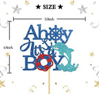 INNORU Ahoy it's a Boy Cake Topper - Ship Anchor Nautical Theme Cake Decor, Boy 1st Birthday, Gender Reveal, Oh Boy Party Cake Decorations Supplies, Navy Blue Glitter