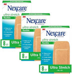 Nexcare Soft 'n Flex Bandages, 2" x 4" Flexible Fabric, Knee & Elbow Size, 8 Count per Box (Pack of 3, 24 Bandages Total)