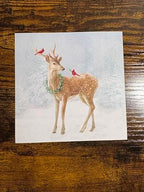 IHR Ideal Home Range Cocktail Napkins Disposable 3-Ply Paper Party Napkin Pack, 5" x 5", Deer In Snow (Blue), 20-Count