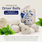 Handy Laundry Wool Dryer Balls - Natural Fabric Softener, Reusable, Reduces Clothing Wrinkles and Saves Drying Time, Better Alternative to Plastic Balls and Liquid Softener (Pack of 12)