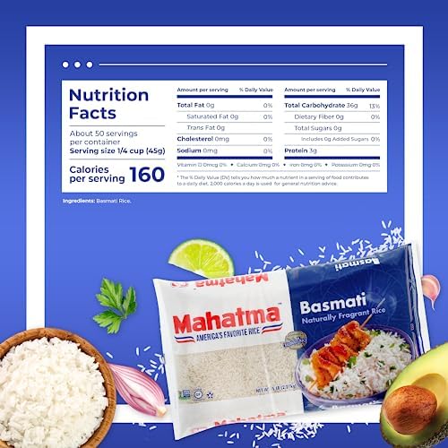 Mahatma Indian Basmati, 5lb Bag of Rice, Fluffy, Floral, and Nutty-Flavored Rice, Stovetop or Microwave