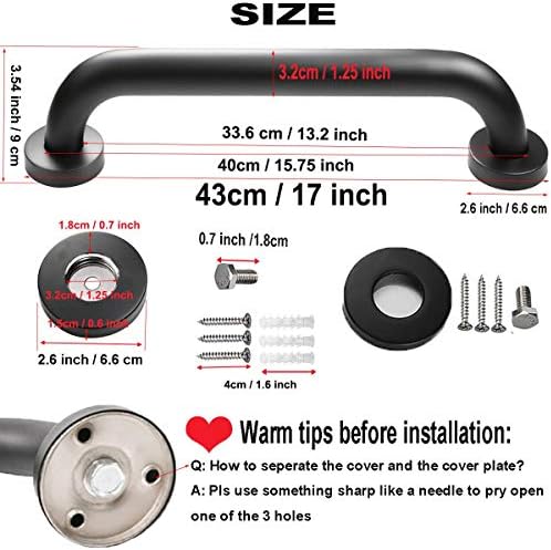 Black Shower Grab Bar 16 Inch - 1.25" Diameter, iMomwee 2 Pack Stainless Steel Bathroom Grab Bar Handle, Bathroom Shower Balance Bar,Safety Hand Rail Support,Handicap Elderly Senior Assist Bath Handle