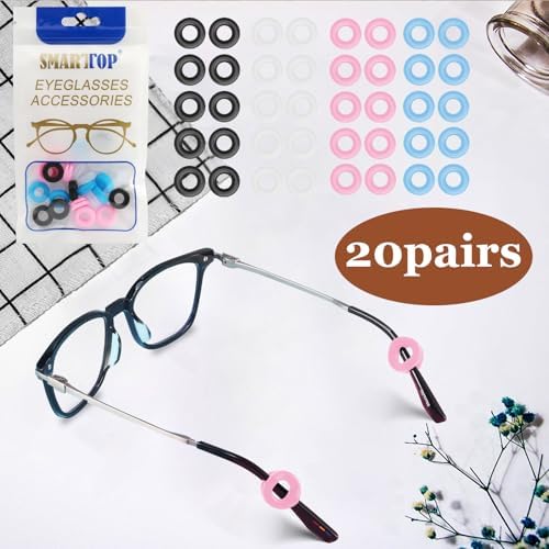 SMARTTOP 20 pairs Eyeglass Ear Grips Sleeve Holder-Eyeglasses Ear Hooks -Comfort Anti-Slip glasses ear grip-For Kids and Adults Sunglasses, Reading Glasses, Sport Eyewear