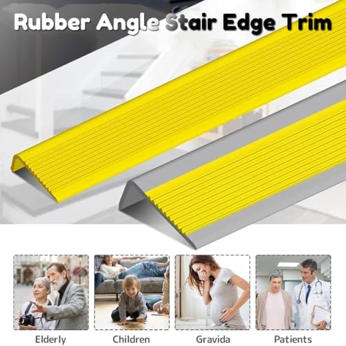 Anti-Slip Stair Nosing, Non-Slip Self Adhesive Staircase Step, Indoor & Outdoor Rubber Treads Edge Protector Molding Trim,Black,5 m/196.85 in